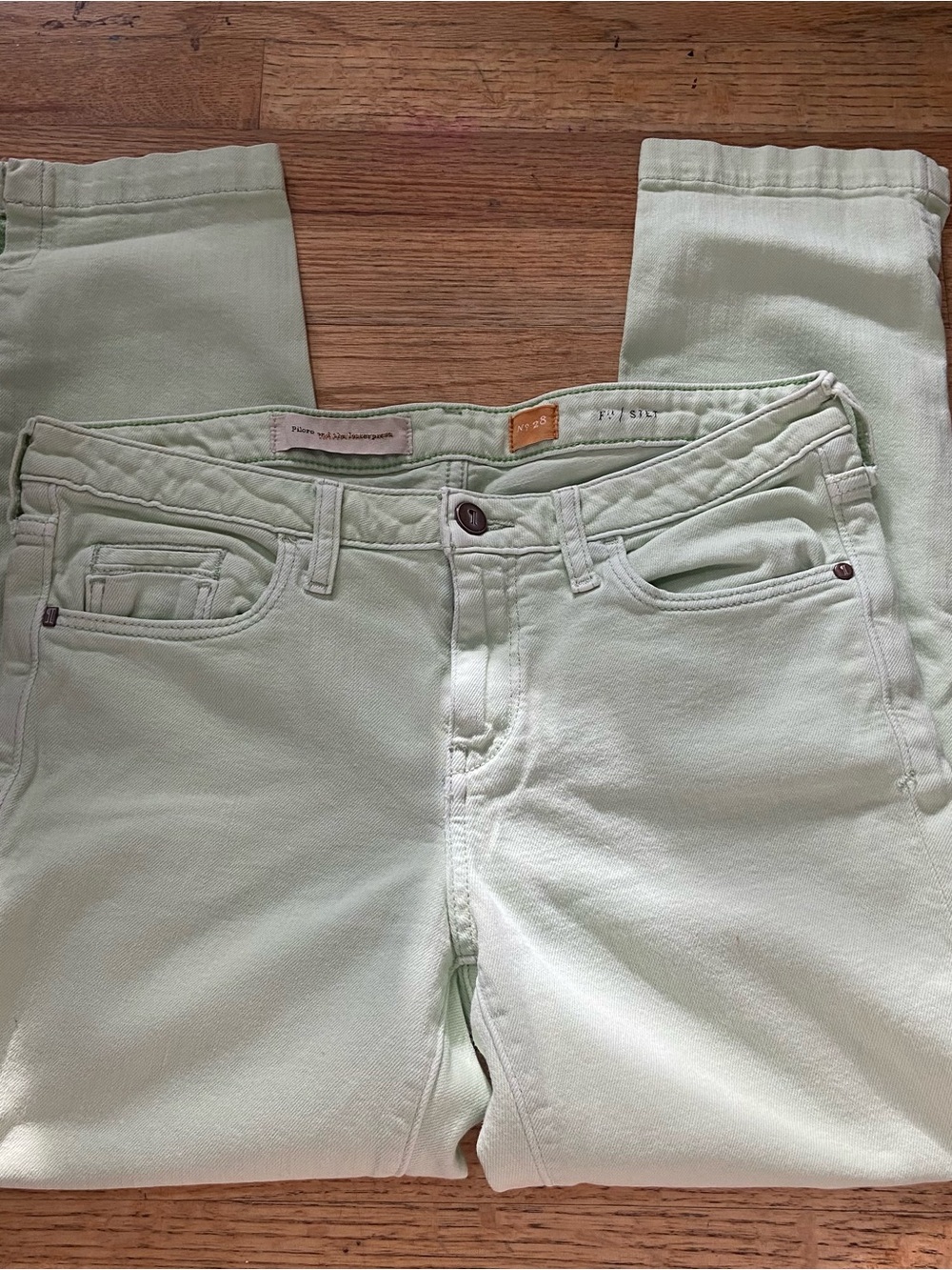 Anthropologie Pilcro & The Letterpress Mint Green Cropped Jeans Sz 28 Slit Hem